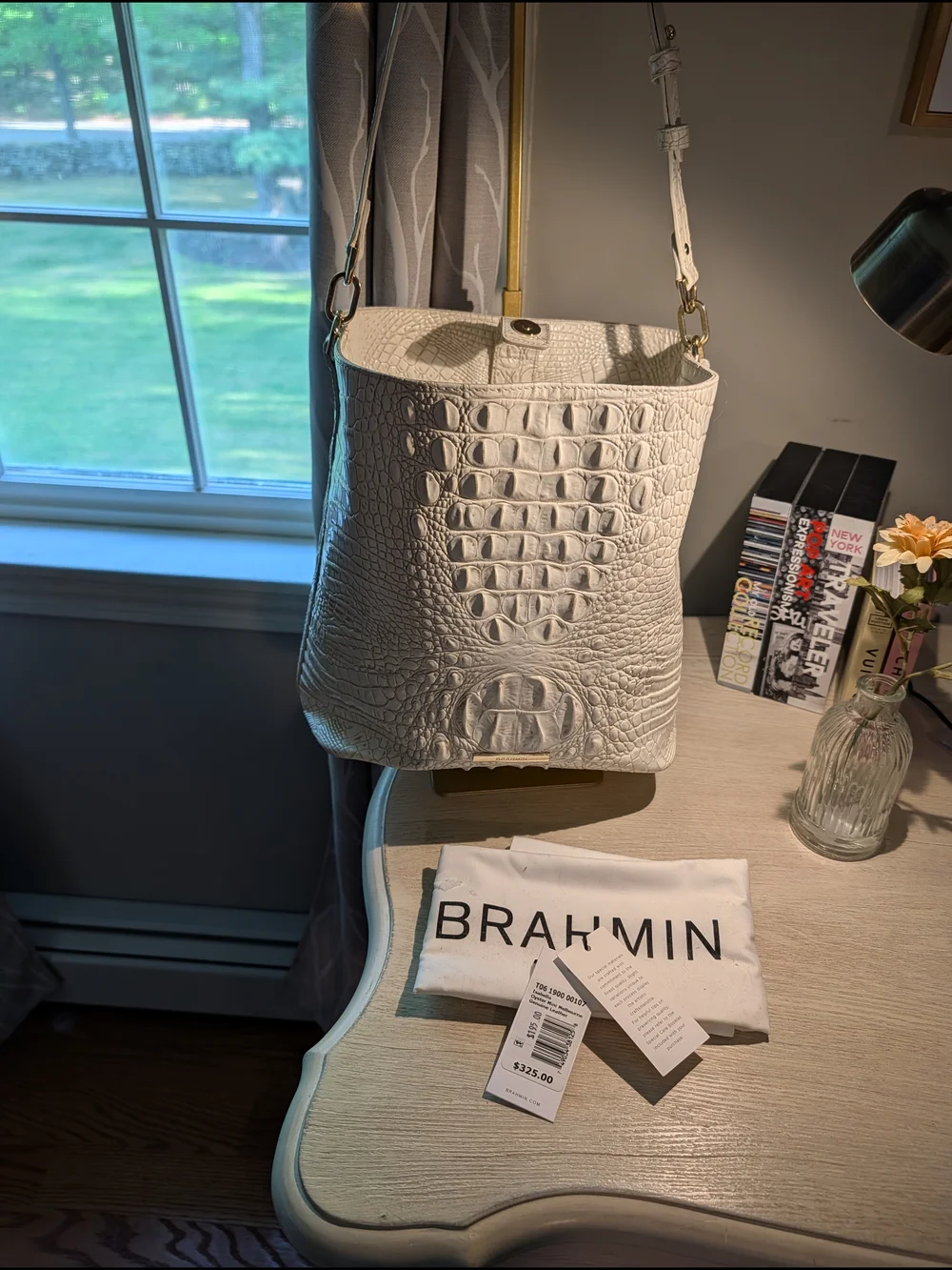 Brahmin Celina Leather Bucket Bag With Dustbag In Coconut Milk Colorway